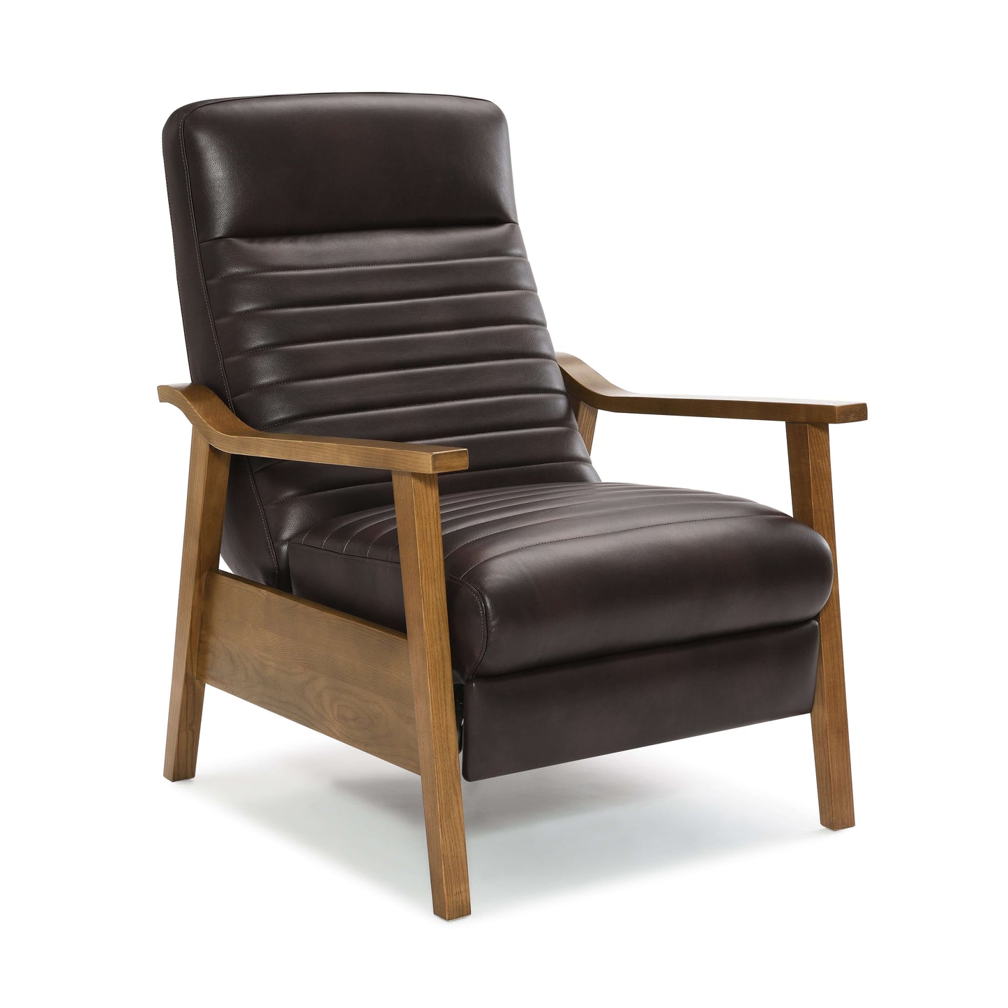 Arthur Wood Arm Push Back Recliner - Burnished Brown