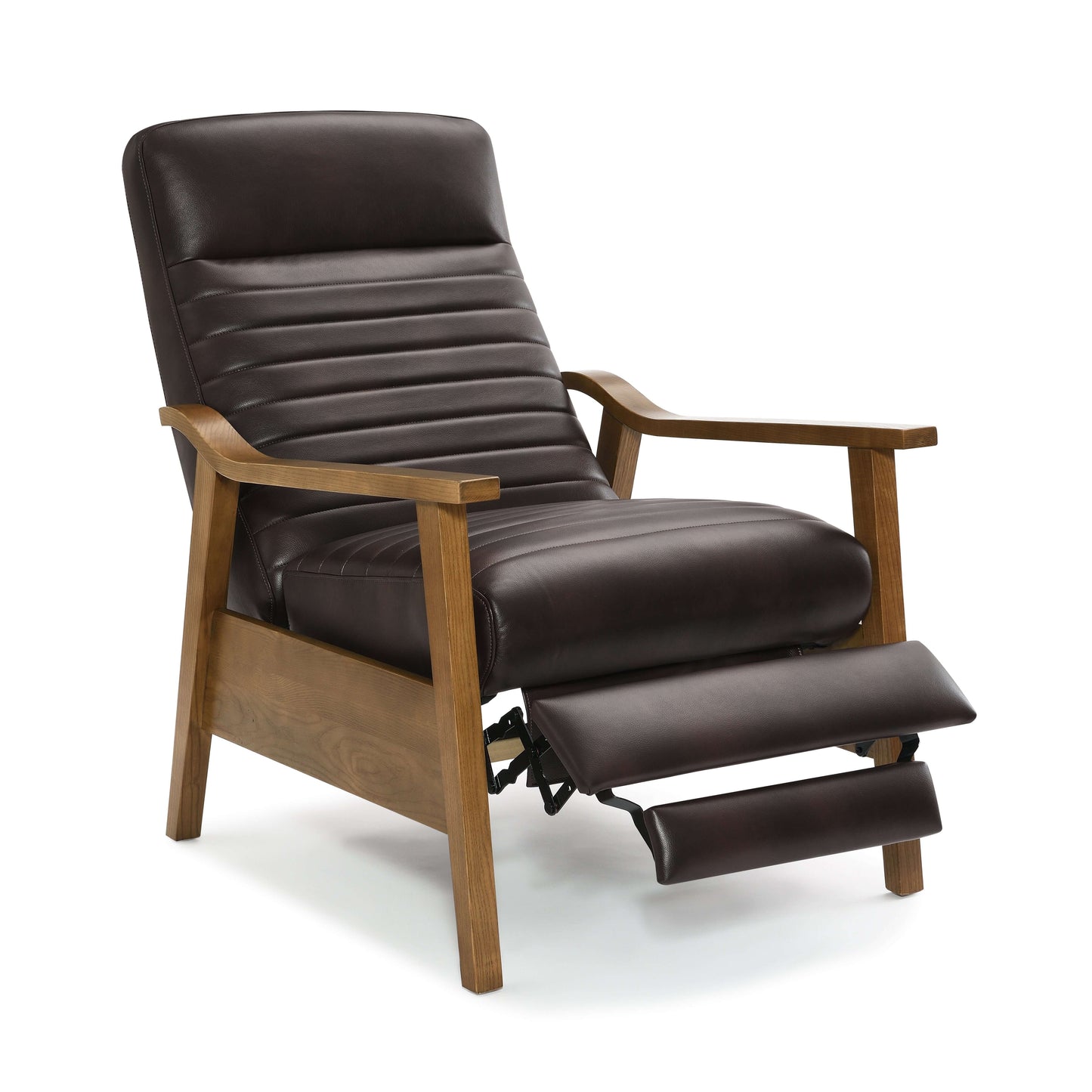 Arthur Wood Arm Push Back Recliner - Burnished Brown