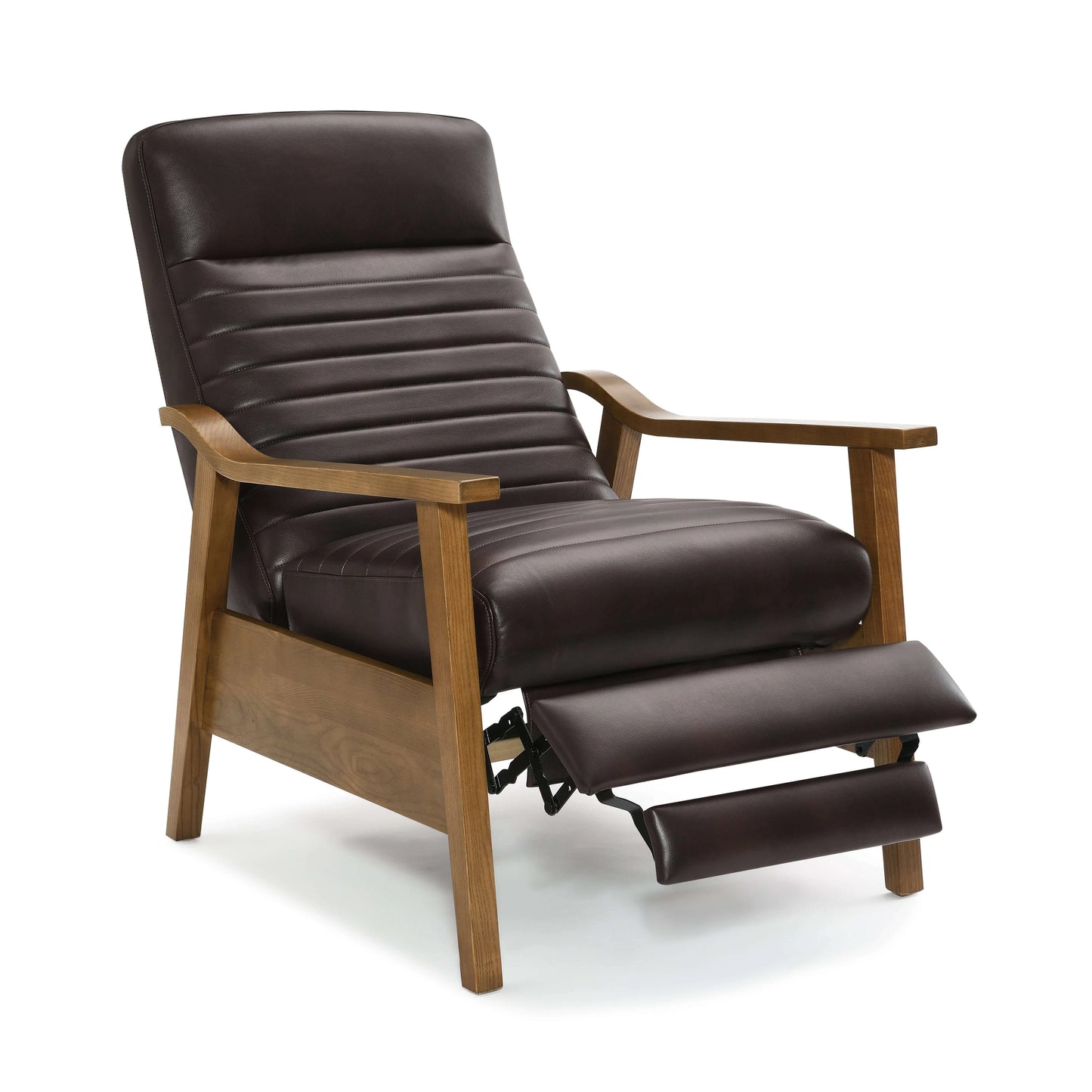 Arthur Wood Arm Push Back Recliner - Burnished Brown