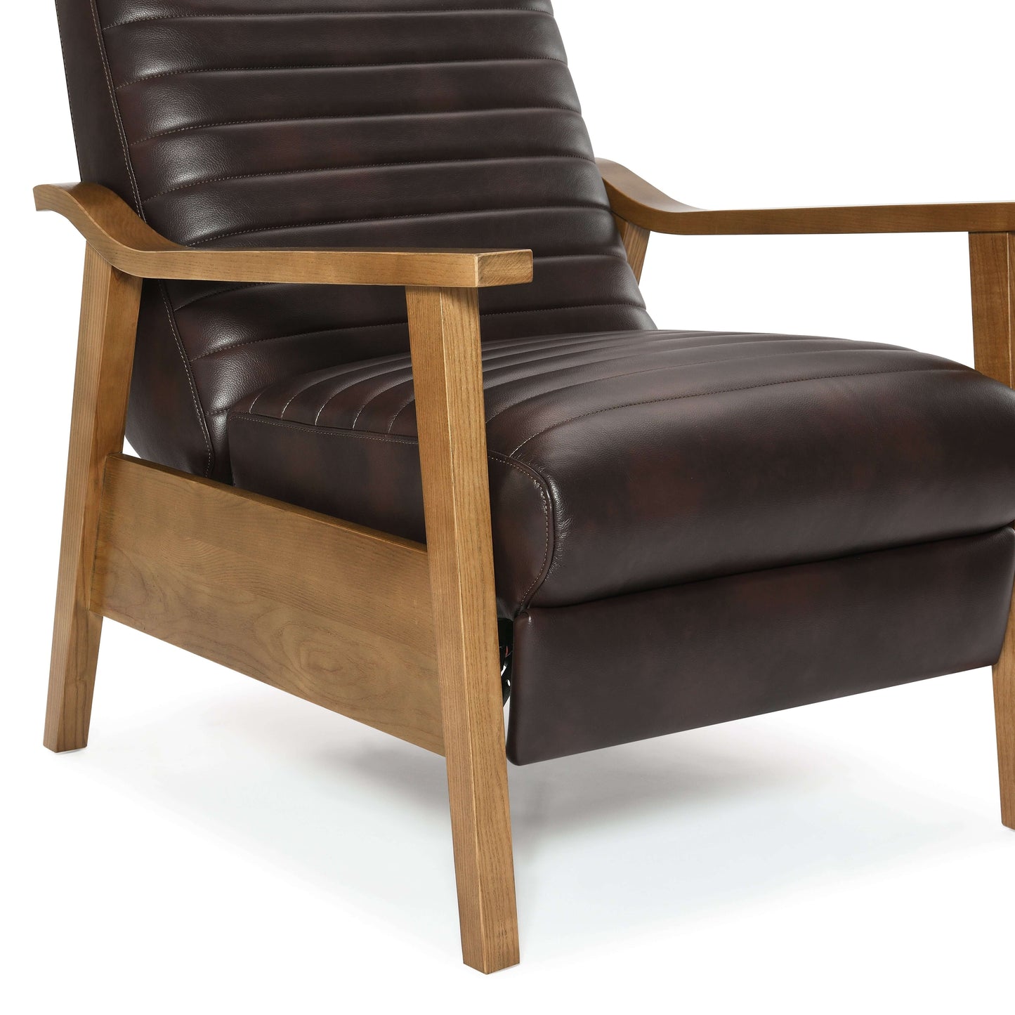 Arthur Wood Arm Push Back Recliner - Burnished Brown