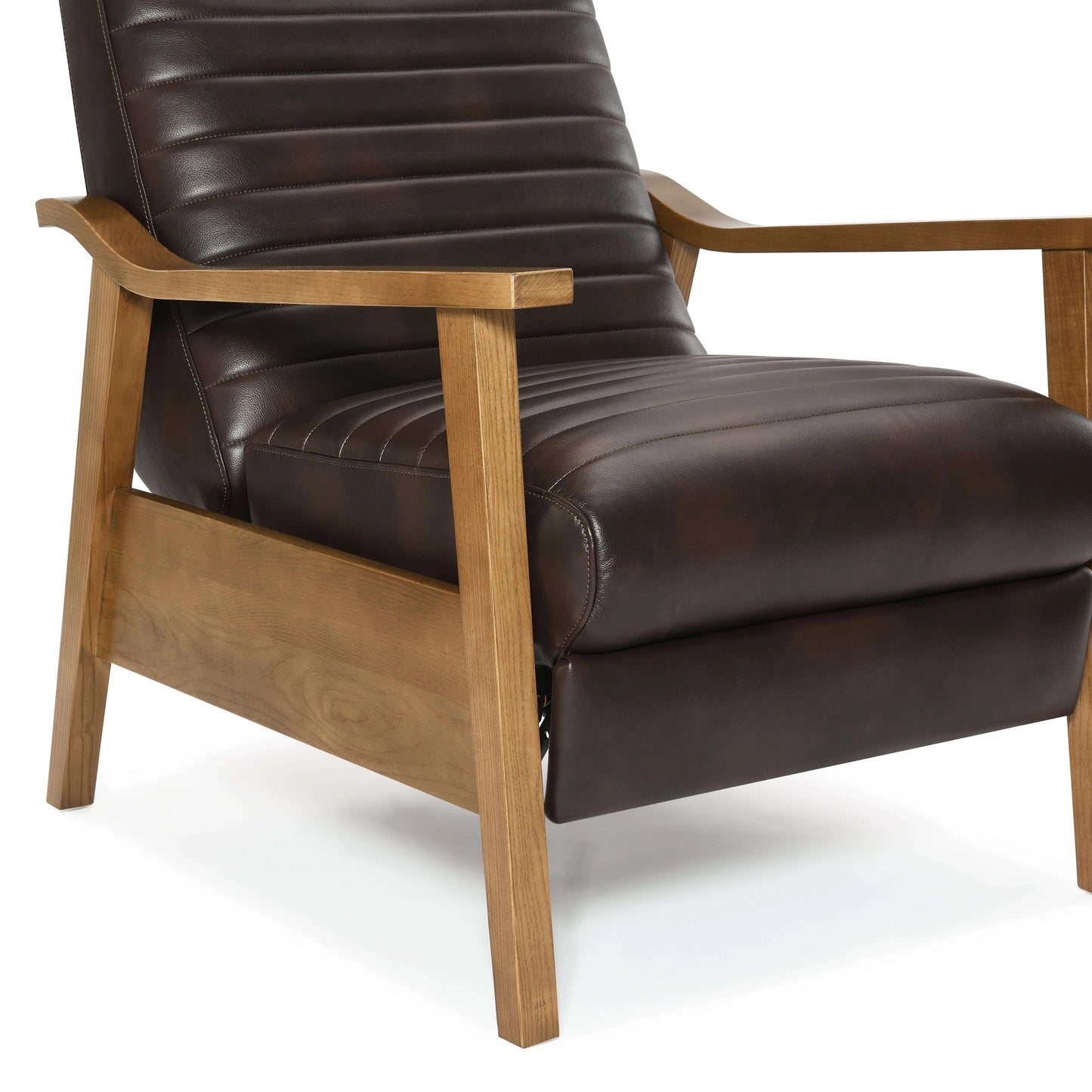 Arthur Wood Arm Push Back Recliner - Burnished Brown