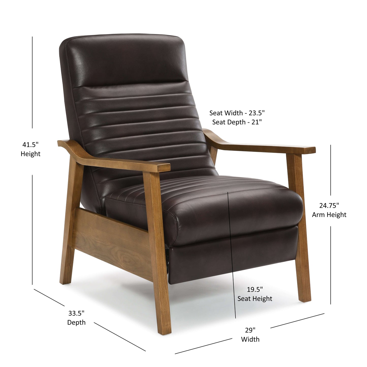 Arthur Wood Arm Push Back Recliner - Burnished Brown