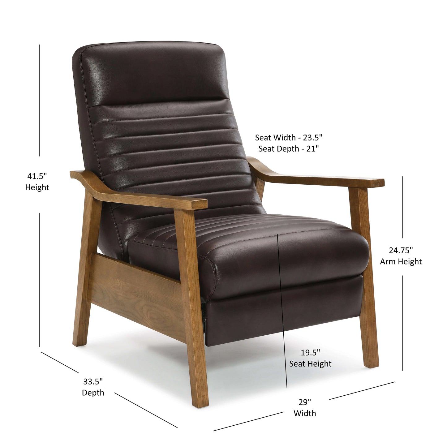 Arthur Wood Arm Push Back Recliner - Burnished Brown