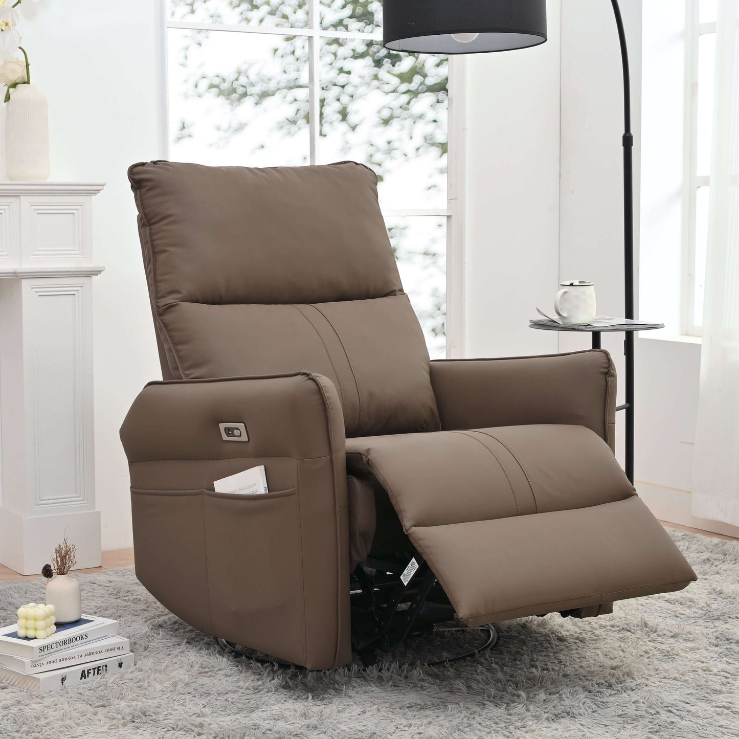 Brown Power Swivel Rocker Recliner – Compact Comfort for Any Space