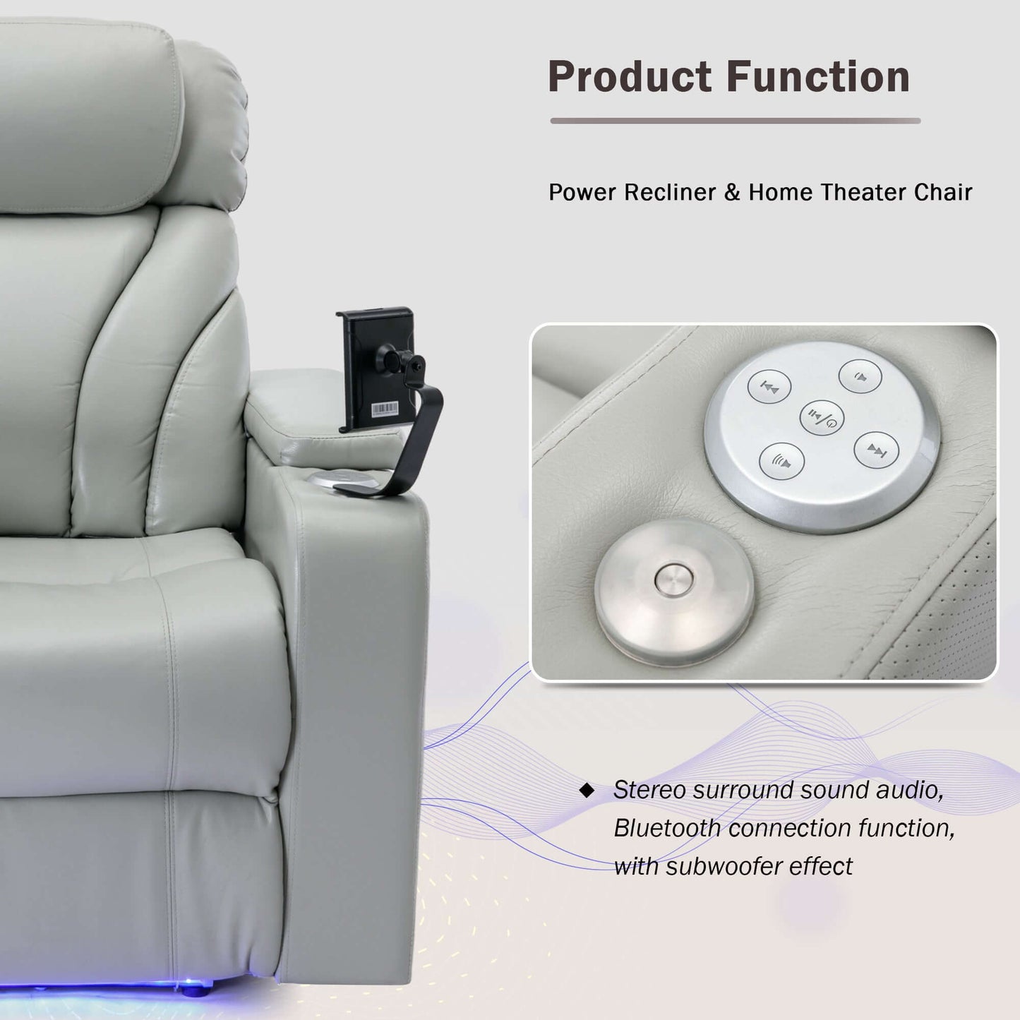 Power Recliner Chair with USB, Storage, Cup Holder & Speaker
