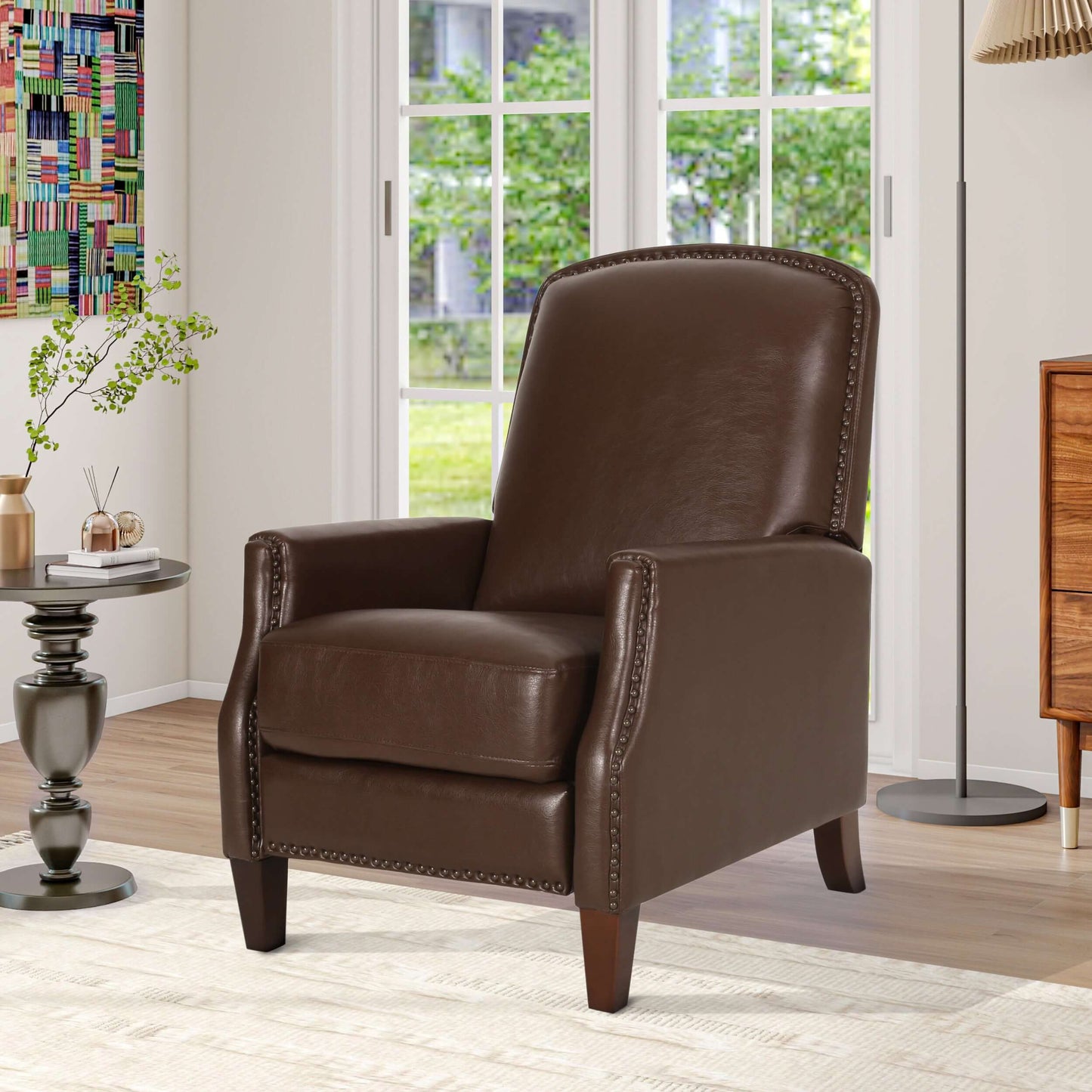 Dark Brown Recliner Chair with Rivets - Right angle view