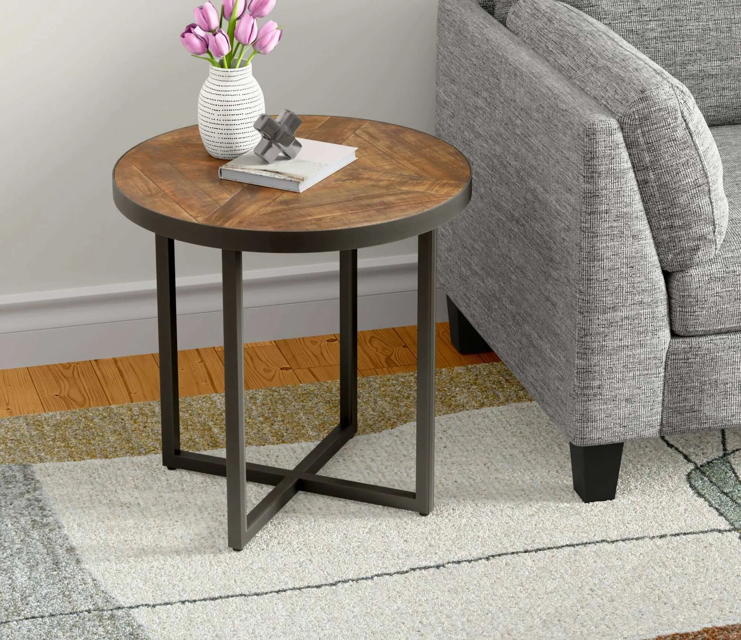 Antique Pine & Steel Gray End Table