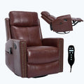Brown leather recliner chair with remote control on a white background