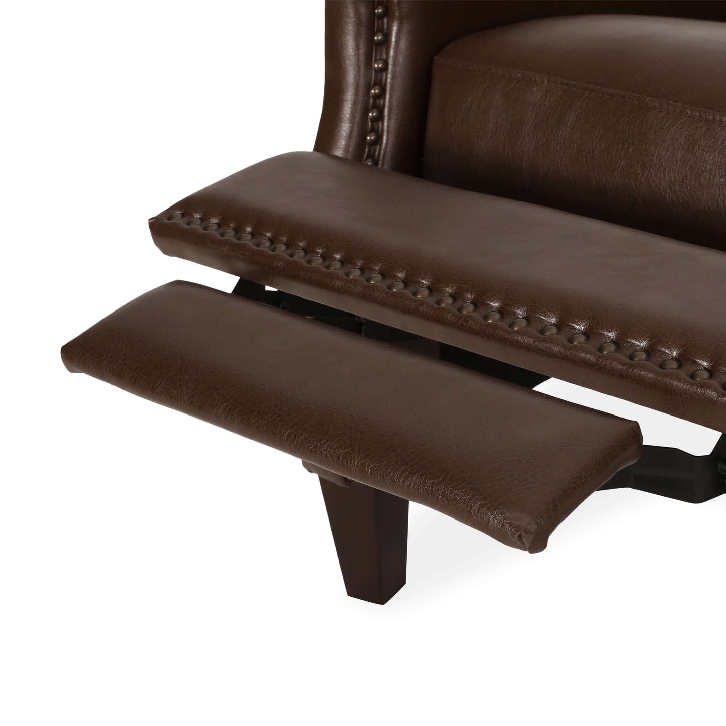 Dark Brown Recliner Chair with Rivets - Foot rest view