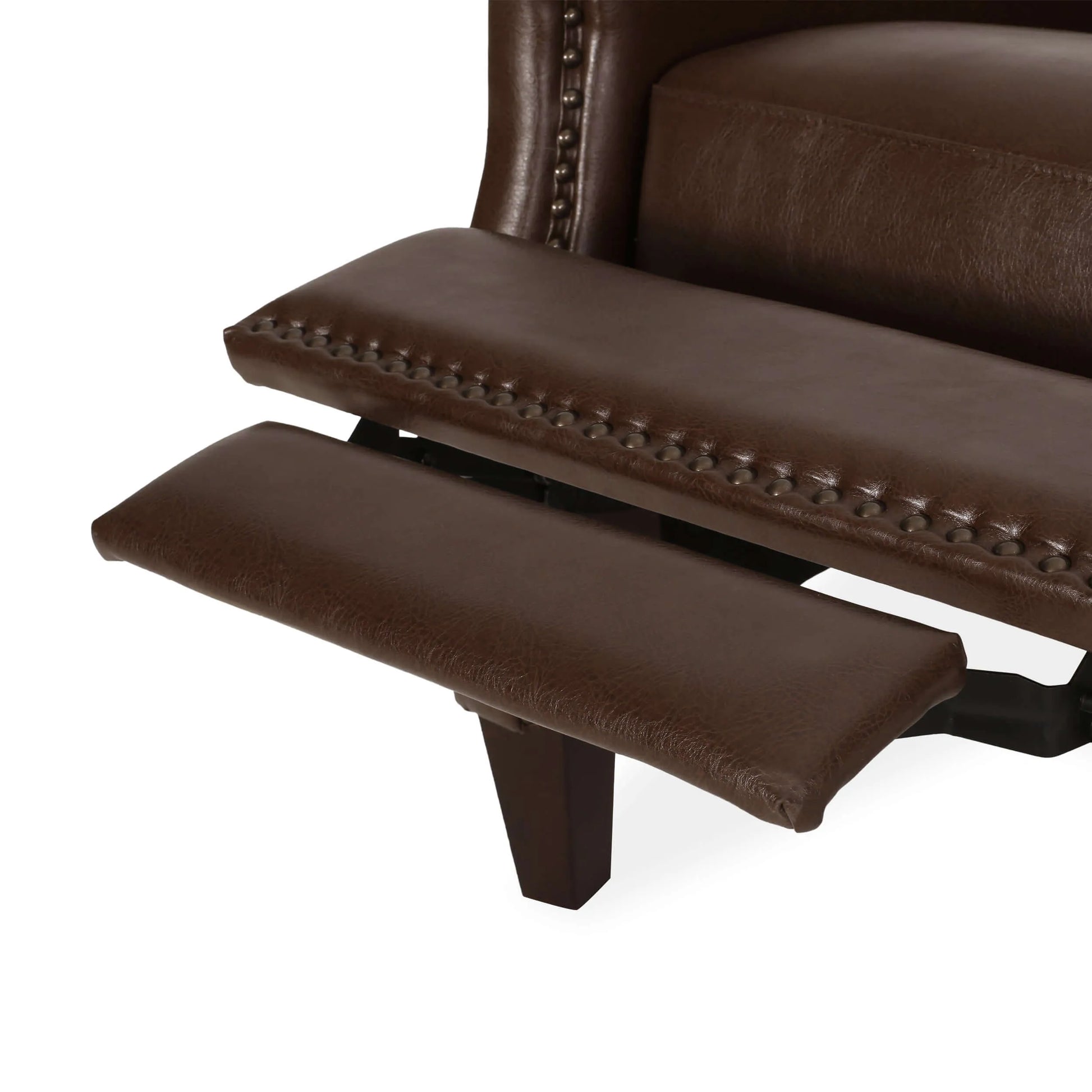 Dark Brown Recliner Chair with Rivets - Foot rest view