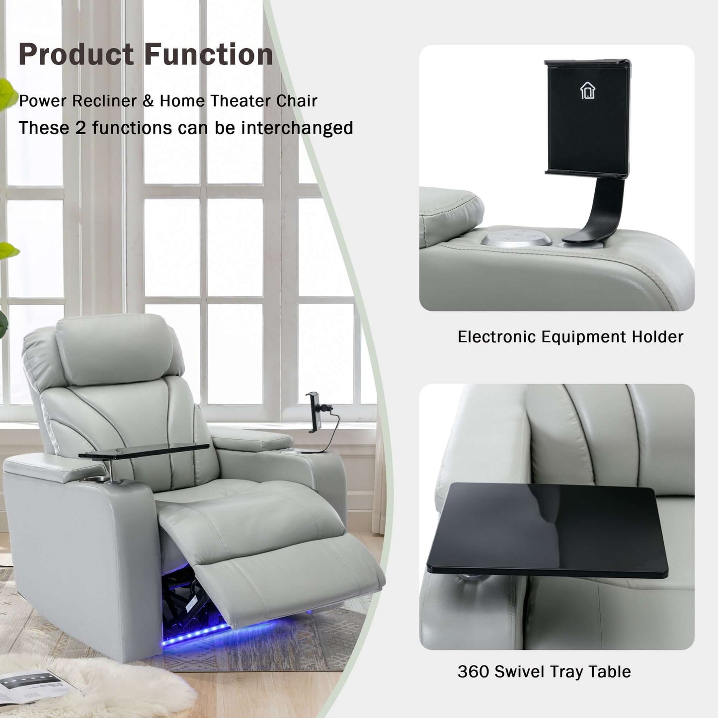 Power Recliner Chair with USB, Storage, Cup Holder & Speaker