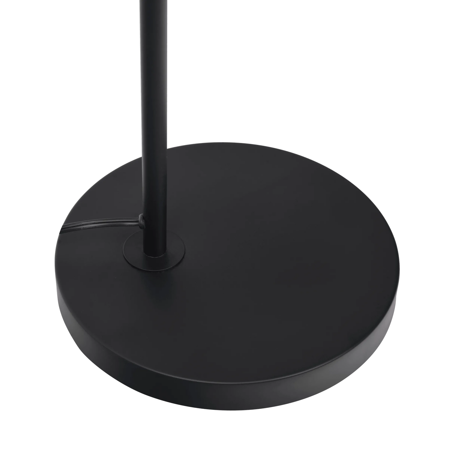 Black round base with a stand on a white background