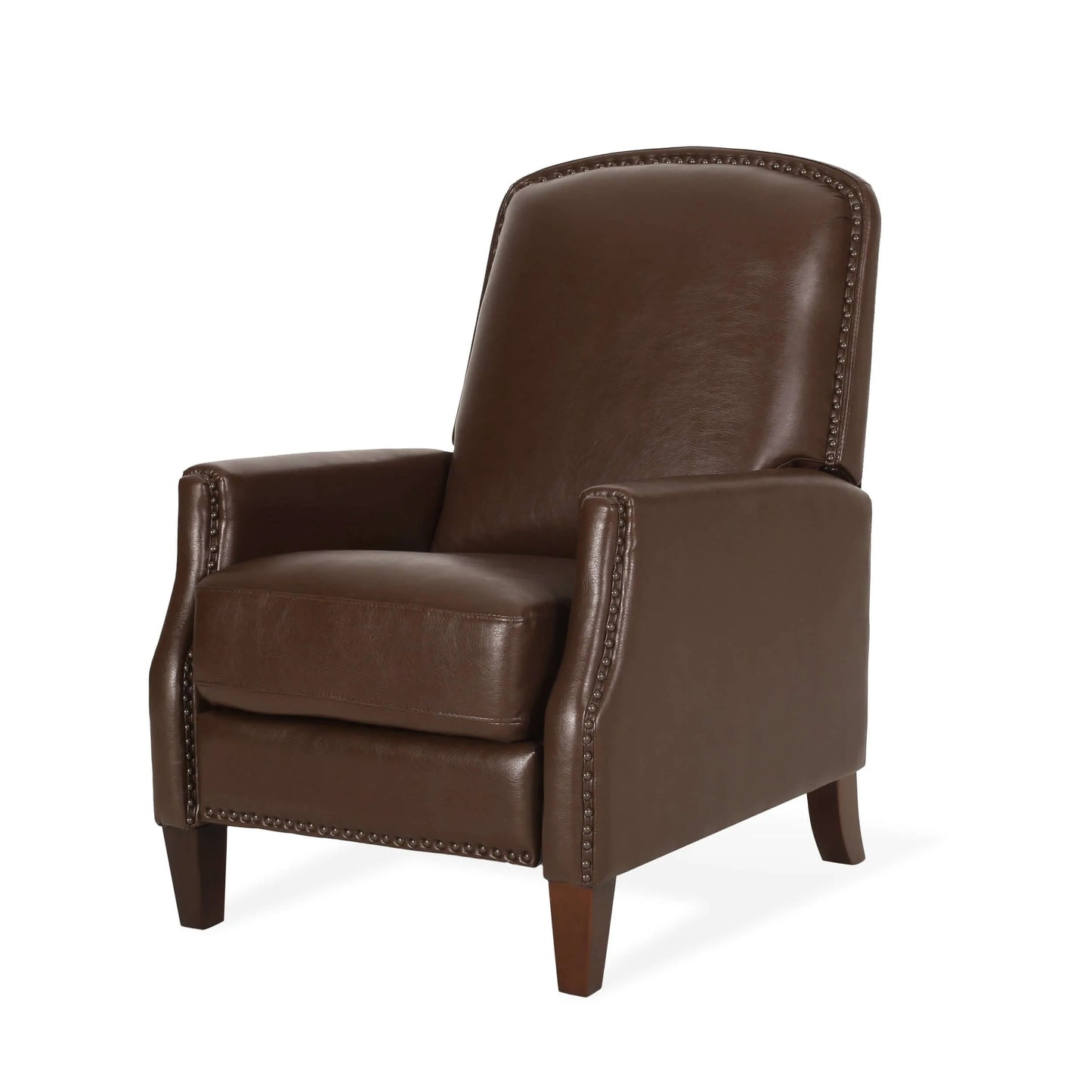 Dark Brown Recliner Chair with Rivets - Right angle view chair only
