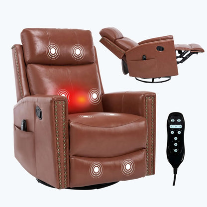 Brown massage recliner chair with remote control on a white background