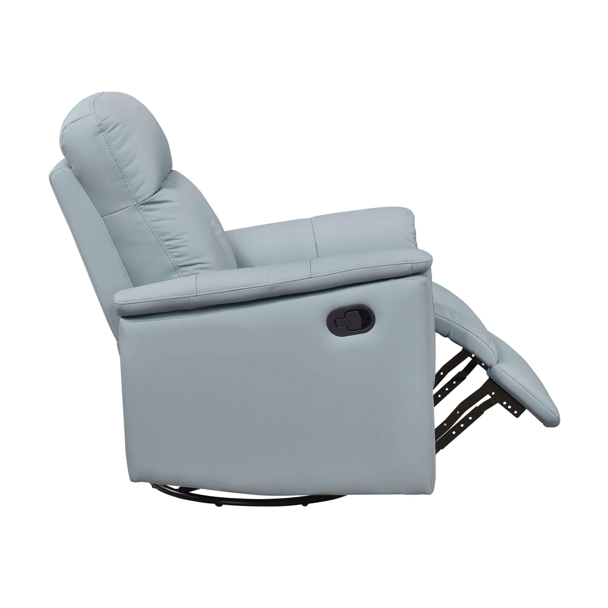Blue recliner chair with footrest extended on a white background