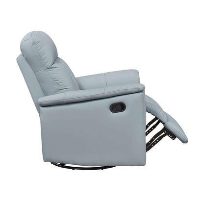Blue recliner chair with footrest extended on a white background