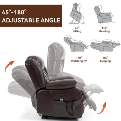 Antique Brown Faux Leather Power Lift Recliner w/ Massage & Heat