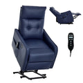 Blue recliner chair with remote control on a white background