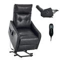 Black leather recliner chair with remote control on a white background