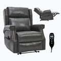 Fully extended gray recliner chair with remote control on a white background