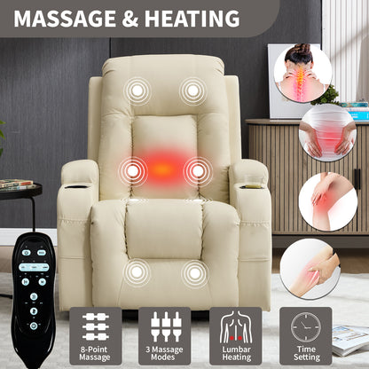 350 LB Power Lift Recliner w/ Massage, Heat, USB, Cup Holders-Beige