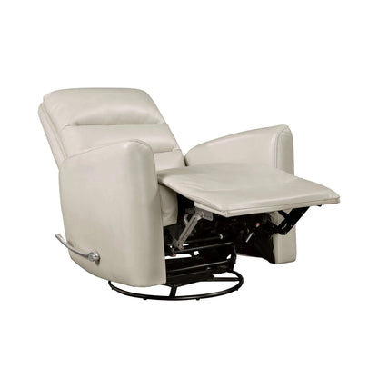 Beige recliner chair fully reclined on a white background