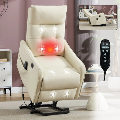 Beige massage lift chair with red light indicators in a room setting