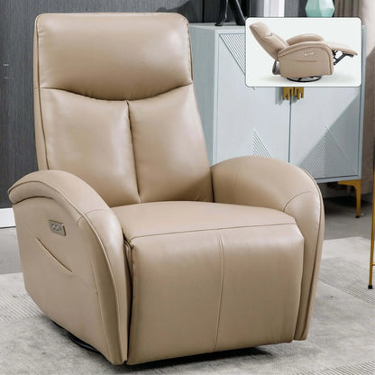 Brown recliner chair in a room setting with an inset showing a similar product.