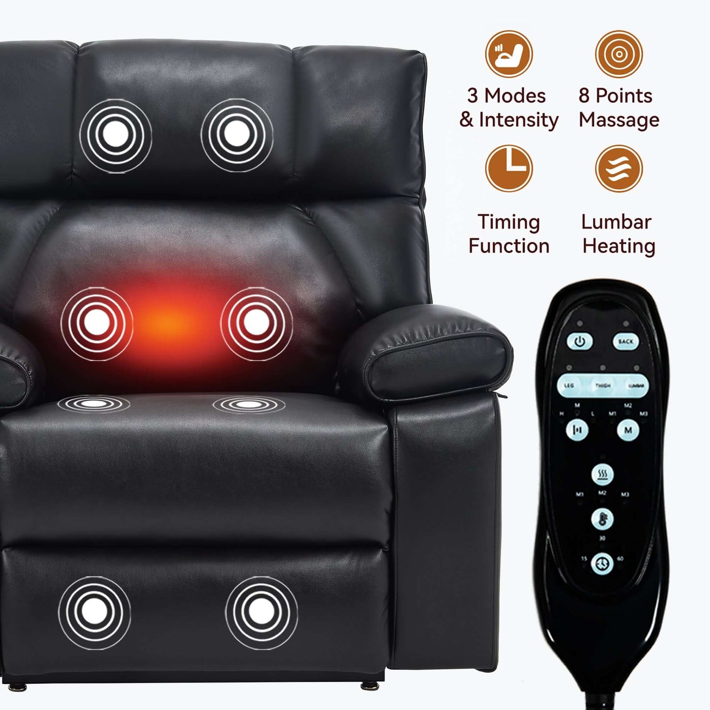 Leatheraire Power Lift Recliner w/ Heat, Massage & Remote/Black