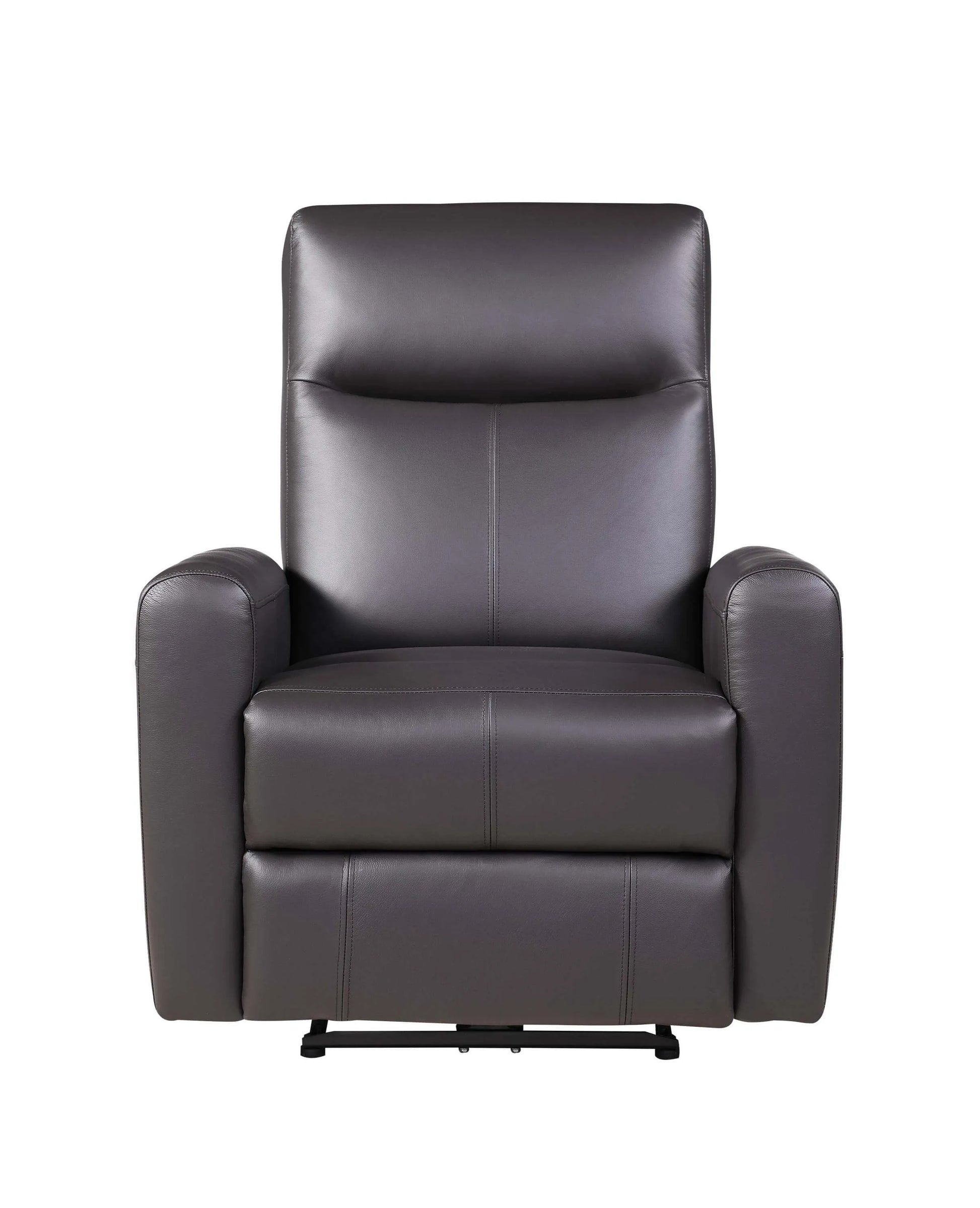 Front view of a brown recliner chair on a white background