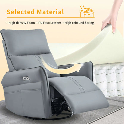 Gray recliner chair with text on material composition against a light background