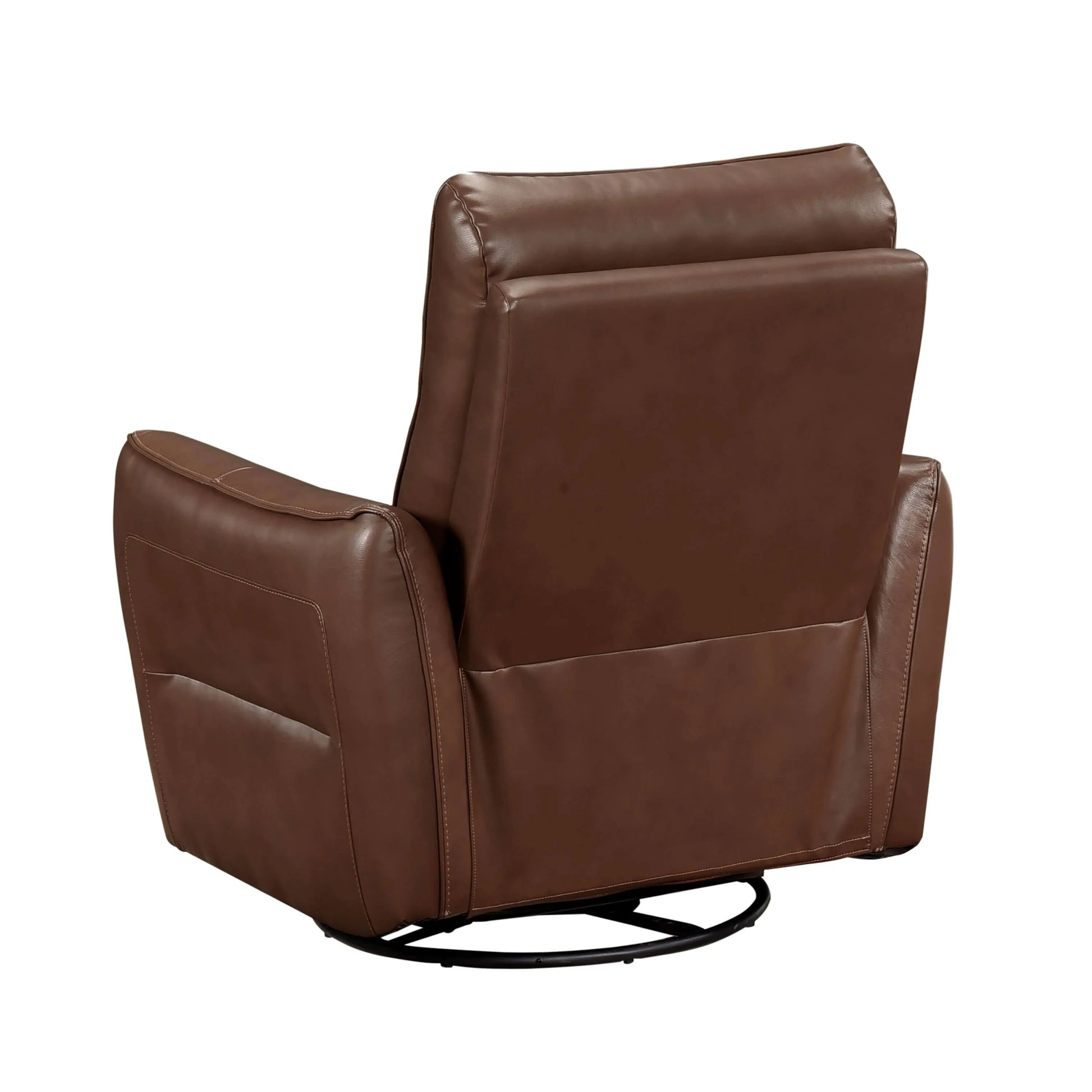 Angled brown leather recliner chair on a white background