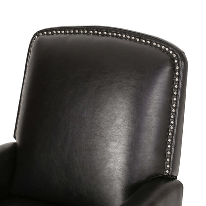 Black leather recliner chair back cushion with studded detailing on a white background