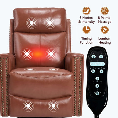 Brown massage chair with remote control on a white background