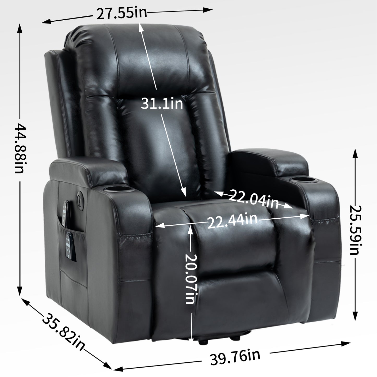 350 LB Power Lift Recliner w/ Massage, Heat, USB & Cup Holders – Black
