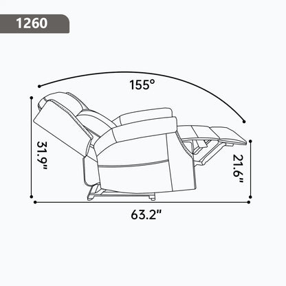 Diagram of a recliner chair with dimensions labeled