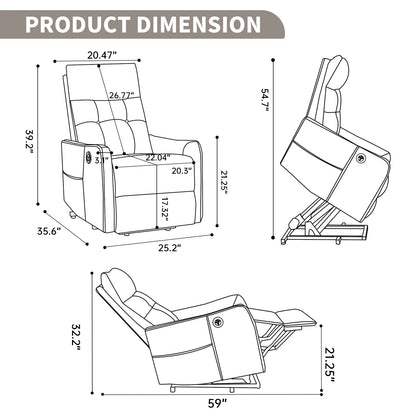 Dimensions of a recliner chair shown with measurements in inches.