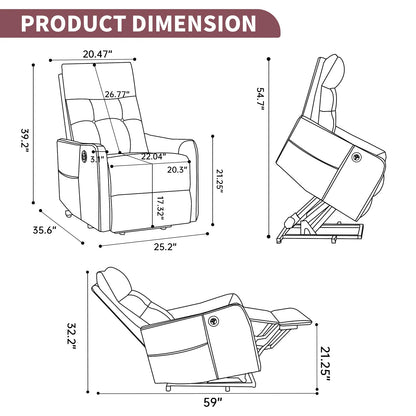Dimensions of a recliner chair shown with measurements in inches.