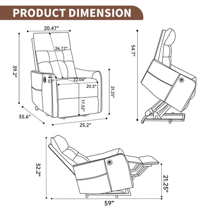 Dimensions of a recliner chair with measurements in inches.