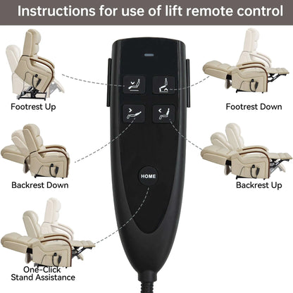 Lift remote control with icons showing how to operate a recliner chair