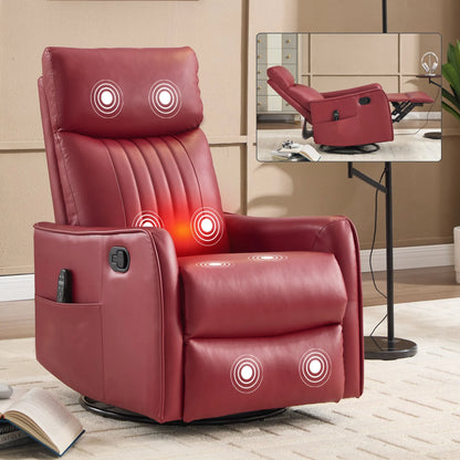 Red massage recliner chair with remote control in a room setting