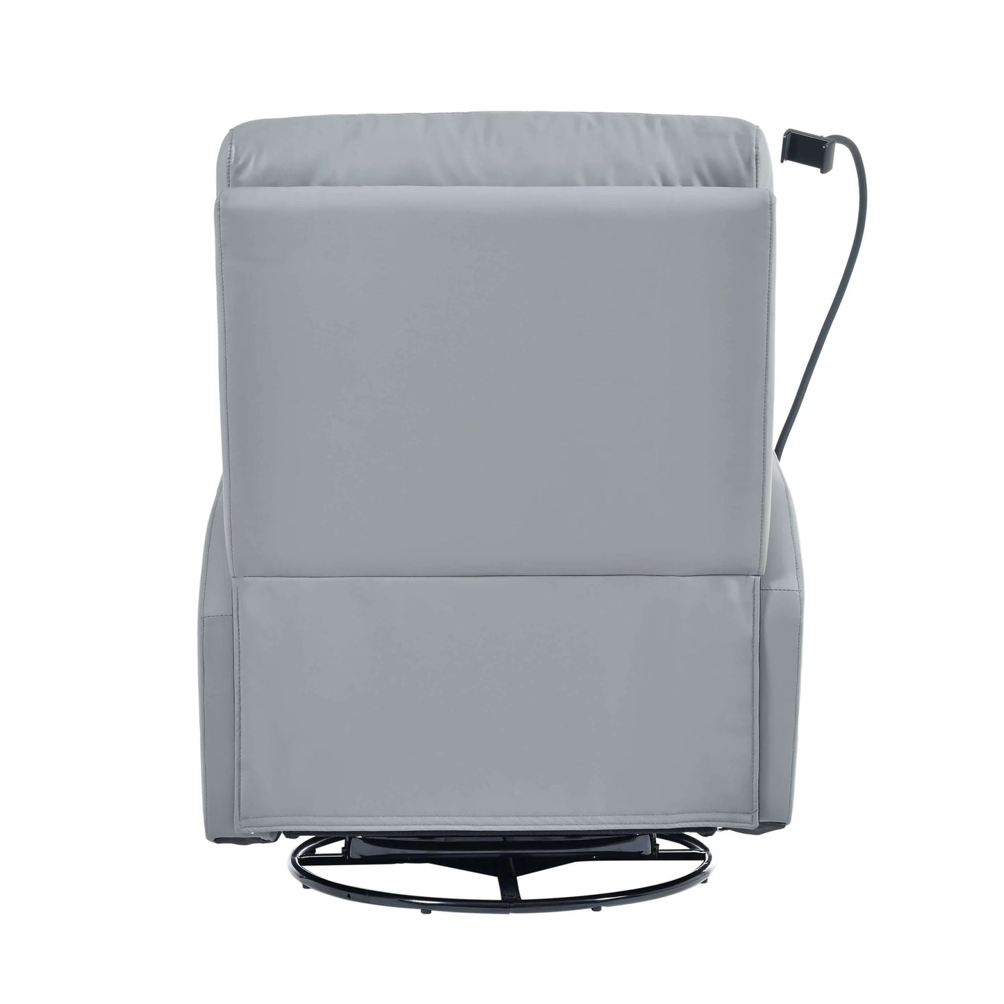 Back side of a gray recliner chair on a white background