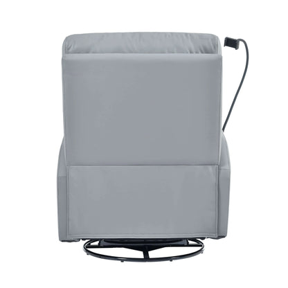 Back side of a gray recliner chair on a white background