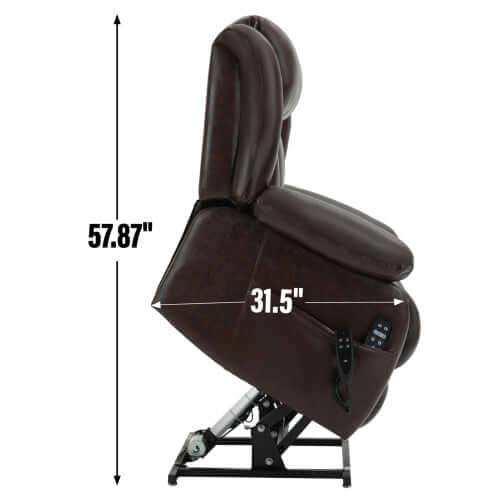 Leather Power Lift Recliner with Massage, Heat and Dual Motors-Brown