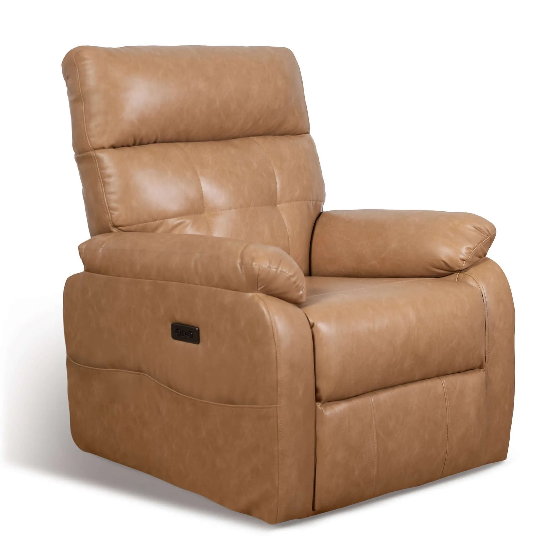 Brown leather recliner chair on a white background.