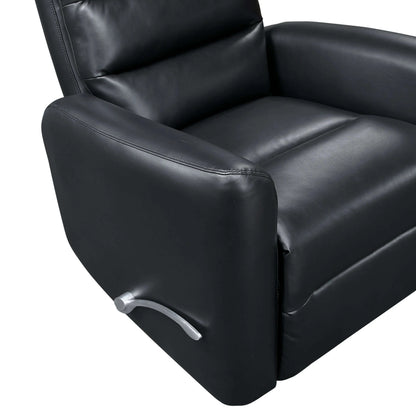 Close up of a black leather recliner chair seat cushion on a white background