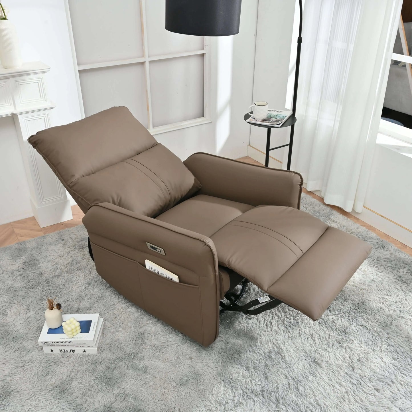 Brown recliner chair in a modern living room setting