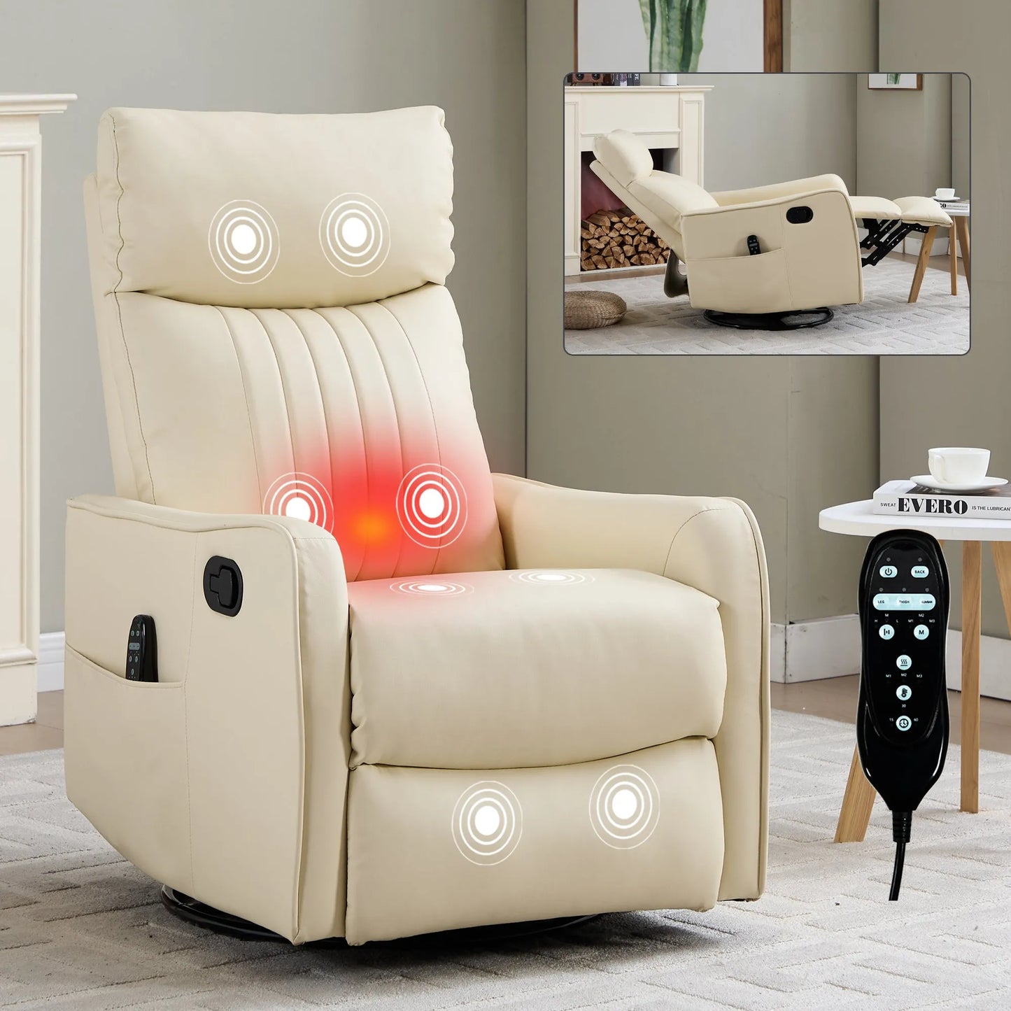 Beige massage chair with heating lights in a room setting