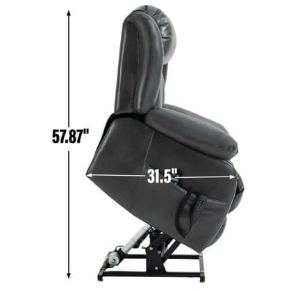 Grey Faux Leather Power Lift Recliner w/ Massage & Heat
