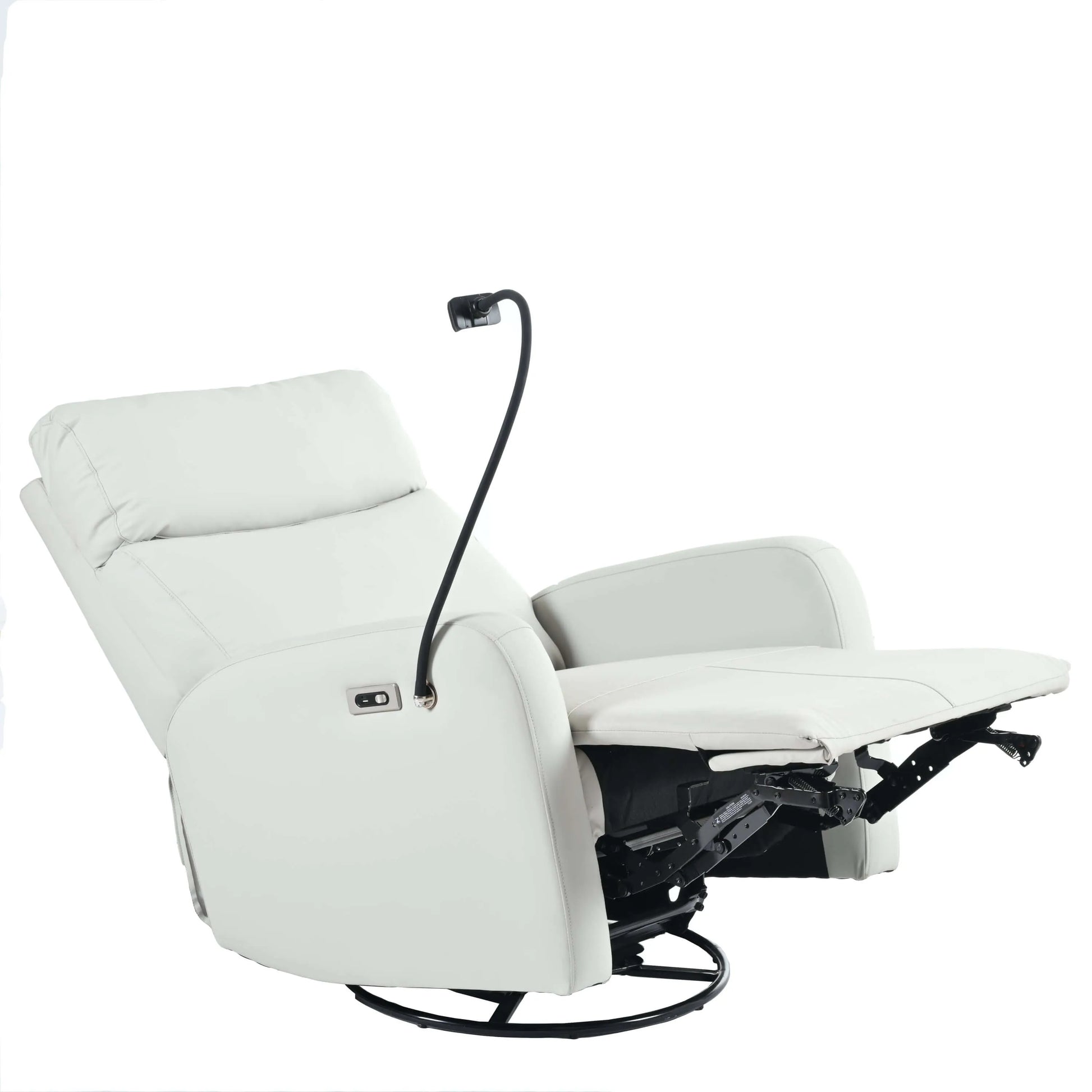 Light gray recliner chair in a fully reclined position on a white background